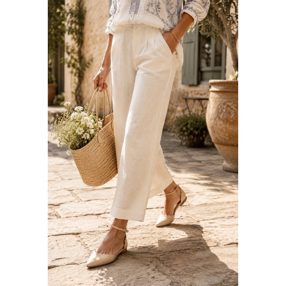 Miz Mooz Berlin Flats Women 8 Scalloped Leather Ankle Strap Pointed Toe Cream